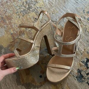 Jessica Simpson Gold Glitter Sandal Heel 7.5